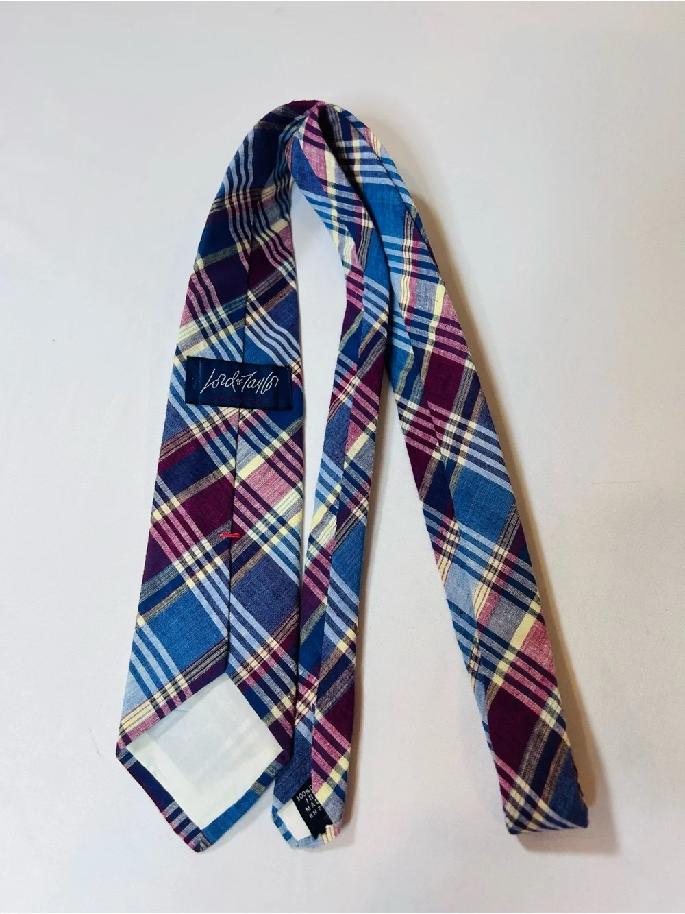 Vintage Lord & Taylor Plaid Blue and Purple Men's Tie 100% cotton